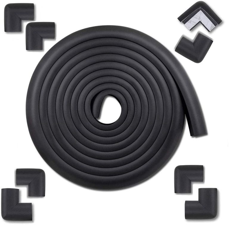 Vee Seven Premium Baby Safety Edge Guard & Corner Guards Kit - Extra Thick 3.5cm x 1.2cm - 4 Meter Roll with 8 Pre-Taped Corners - Black Color | Food-Graded | Shock Absorbing - Babyproof Your Home Safely!"