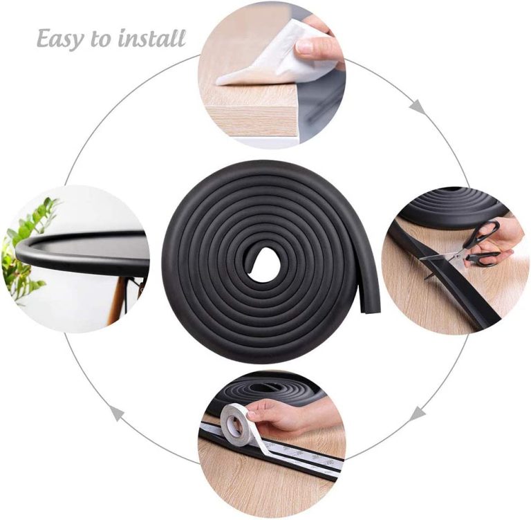 Vee Seven Premium Baby Safety Edge Guard & Corner Guards Kit - Extra Thick 3.5cm x 1.2cm - 4 Meter Roll with 8 Pre-Taped Corners - Black Color | Food-Graded | Shock Absorbing - Babyproof Your Home Safely!"