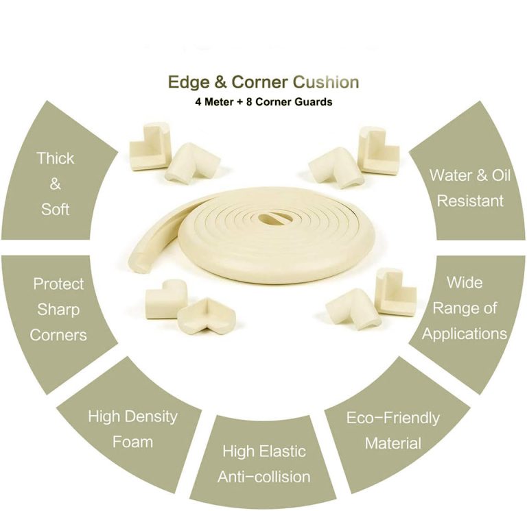 Vee Seven Premium Baby Safety Edge Guard & Corner Guards Kit - Extra Thick 3.5cm x 1.2cm - 4 Meter Roll with 8 Pre-Taped Corners - Ivory (Beige) Color | Food-Graded | Shock Absorbing - Babyproof Your Home Safely!"