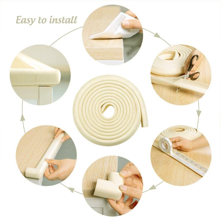 Vee Seven Premium Baby Safety Edge Guard & Corner Guards Kit - Extra Thick 3.5cm x 1.2cm - 4 Meter Roll with 8 Pre-Taped Corners - Ivory (Beige) Color | Food-Graded | Shock Absorbing - Babyproof Your Home Safely!"