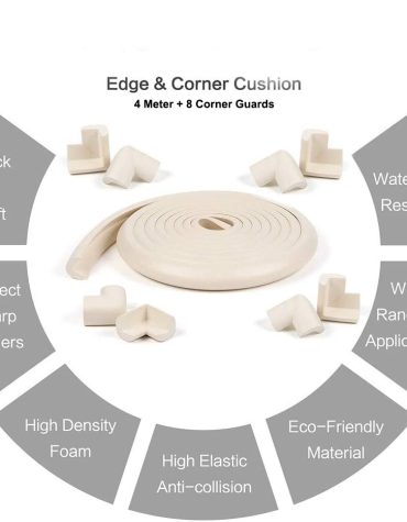 Vee Seven Child Protective Edge Guard & Corner Guards Kit - Extra Thick 3.5cm x 1.2cm - 4 Meter Roll with 8 Pre-Taped Corners - White Color | Food-Graded | Shock Absorbing - Babyproof Your Home Safely!"