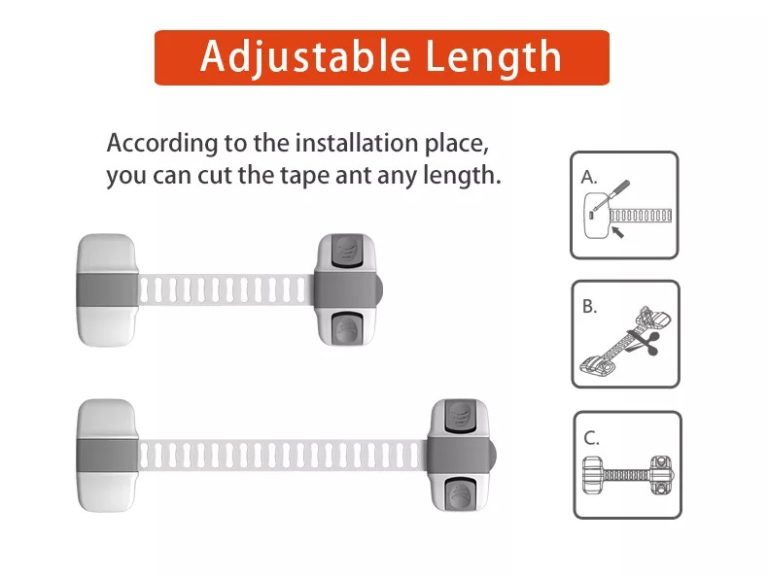 Vee Seven Premium Baby Safety Adjustable Multipurpose Lock - White and Gray Color - 1 Piece with 3M Pre-taped Adhesive