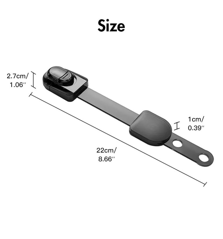 Vee Seven Premium Baby Safety Adjustable Lock - 1 Piece - Transparent Black Color - Easy Install with 3M Adhesive