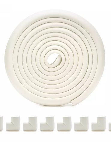 Vee Seven Child Protective Edge Guard & Corner Guards Kit - Extra Thick 3.5cm x 1.2cm - 4 Meter Roll with 8 Pre-Taped Corners - White Color | Food-Graded | Shock Absorbing - Babyproof Your Home Safely!"