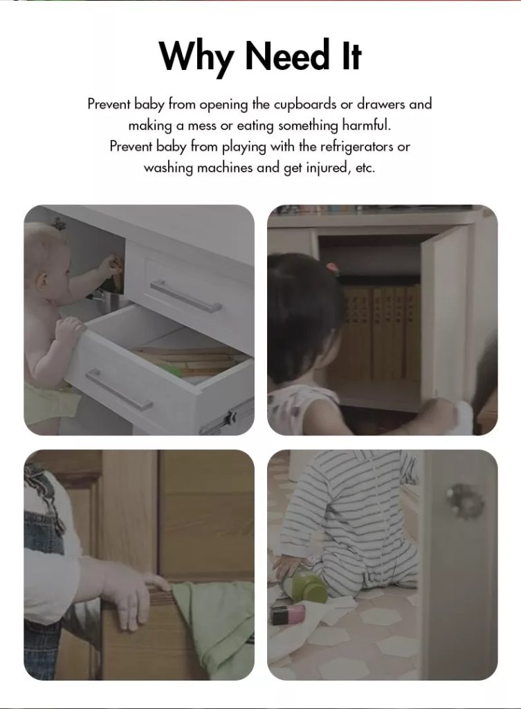 Vee Seven Premium Baby Safety Adjustable Lock - 1 Piece - Transparent Black Color - Easy Install with 3M Adhesive