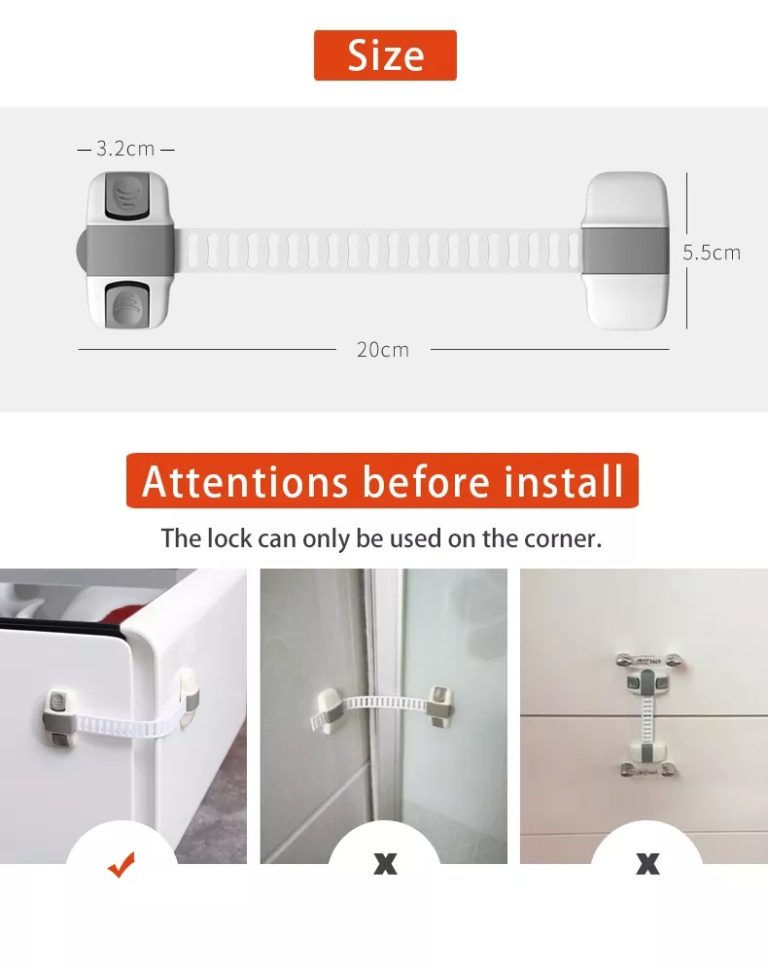 Vee Seven Premium Baby Safety Adjustable Multipurpose Lock - White and Gray Color - 1 Piece with 3M Pre-taped Adhesive
