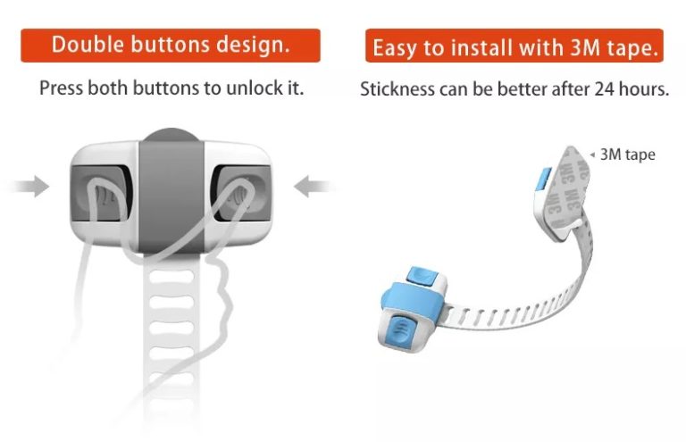 Vee Seven Premium Baby Safety Adjustable Multipurpose Lock - White and Gray Color - 1 Piece with 3M Pre-taped Adhesive
