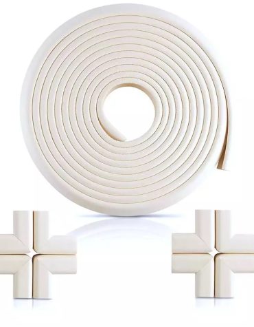 Vee Seven Child Protective Edge Guard & Corner Guards Kit - Extra Thick 3.5cm x 1.2cm - 4 Meter Roll with 8 Pre-Taped Corners - White Color | Food-Graded | Shock Absorbing - Babyproof Your Home Safely!"