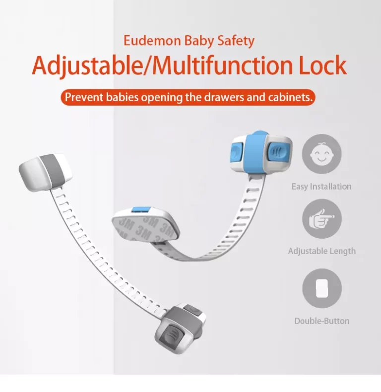 Vee Seven Premium Baby Safety Adjustable Multipurpose Lock - White and Gray Color - 1 Piece with 3M Pre-taped Adhesive
