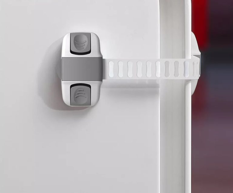 Vee Seven Premium Baby Safety Adjustable Multipurpose Lock - White and Gray Color - 1 Piece with 3M Pre-taped Adhesive