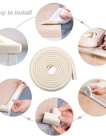 Vee Seven Child Protective Edge Guard & Corner Guards Kit - Extra Thick 3.5cm x 1.2cm - 4 Meter Roll with 8 Pre-Taped Corners - White Color | Food-Graded | Shock Absorbing - Babyproof Your Home Safely!"