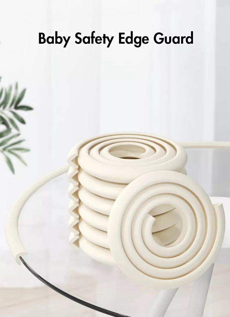 Vee Seven Premium Baby Safety Edge Guard & Corner Guards Kit - Extra Thick 3.5cm x 1.2cm - 4 Meter Roll with 8 Pre-Taped Corners - Ivory (Beige) Color | Food-Graded | Shock Absorbing - Babyproof Your Home Safely!"