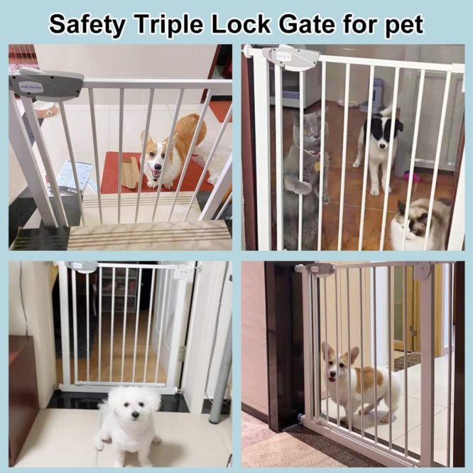Vee Seven Easy-Install Auto Close Baby Safety Gate: Extra Tall, Wide, Durable Barrier for Stairs & Doorways - No Drilling Needed!