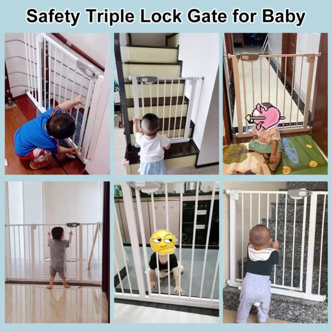 Vee Seven Easy-Install Auto Close Baby Safety Gate: Extra Tall, Wide, Durable Barrier for Stairs & Doorways - No Drilling Needed!